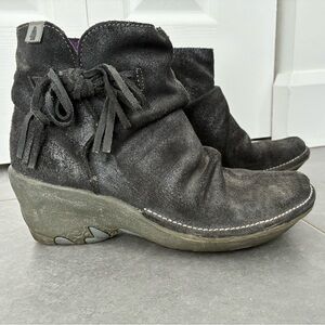 Hush Puppies Black Ankle Boots with Fringe